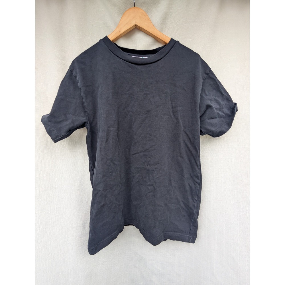 VTG Heavyweight Cotton Tee M Faded Black Thick Collar Boxy Skate Grunge Blank